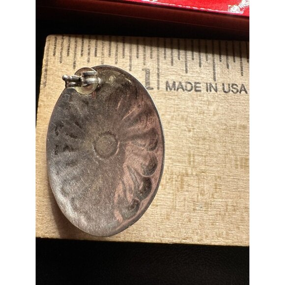 Vintage Navajo Sterling Silver Turquoise Hand-Stamped Concho Oval Post Earrings - Picture 6 of 7